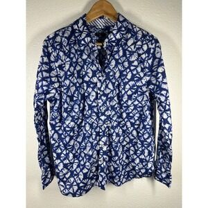 Talbots Button Down Womens XLP Blue Tie Dye Shibori Print Long Sleeve Shirt